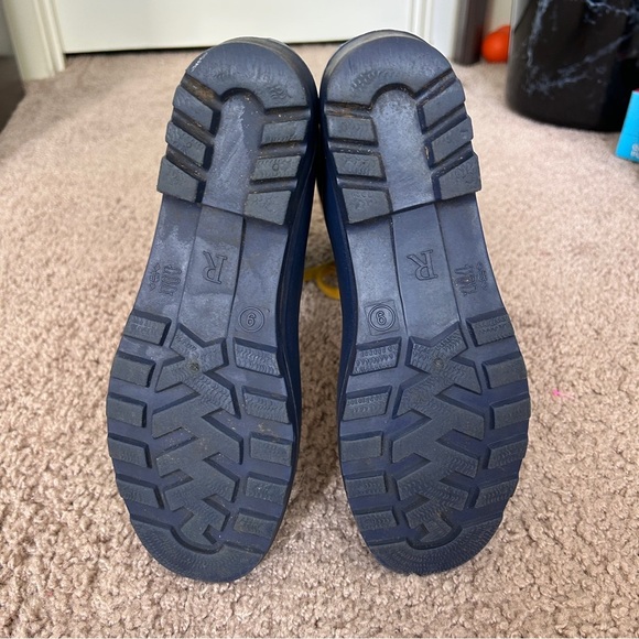Navy Blue Yellow Lace Rain Boots Size 9 - Picture 6 of 10
